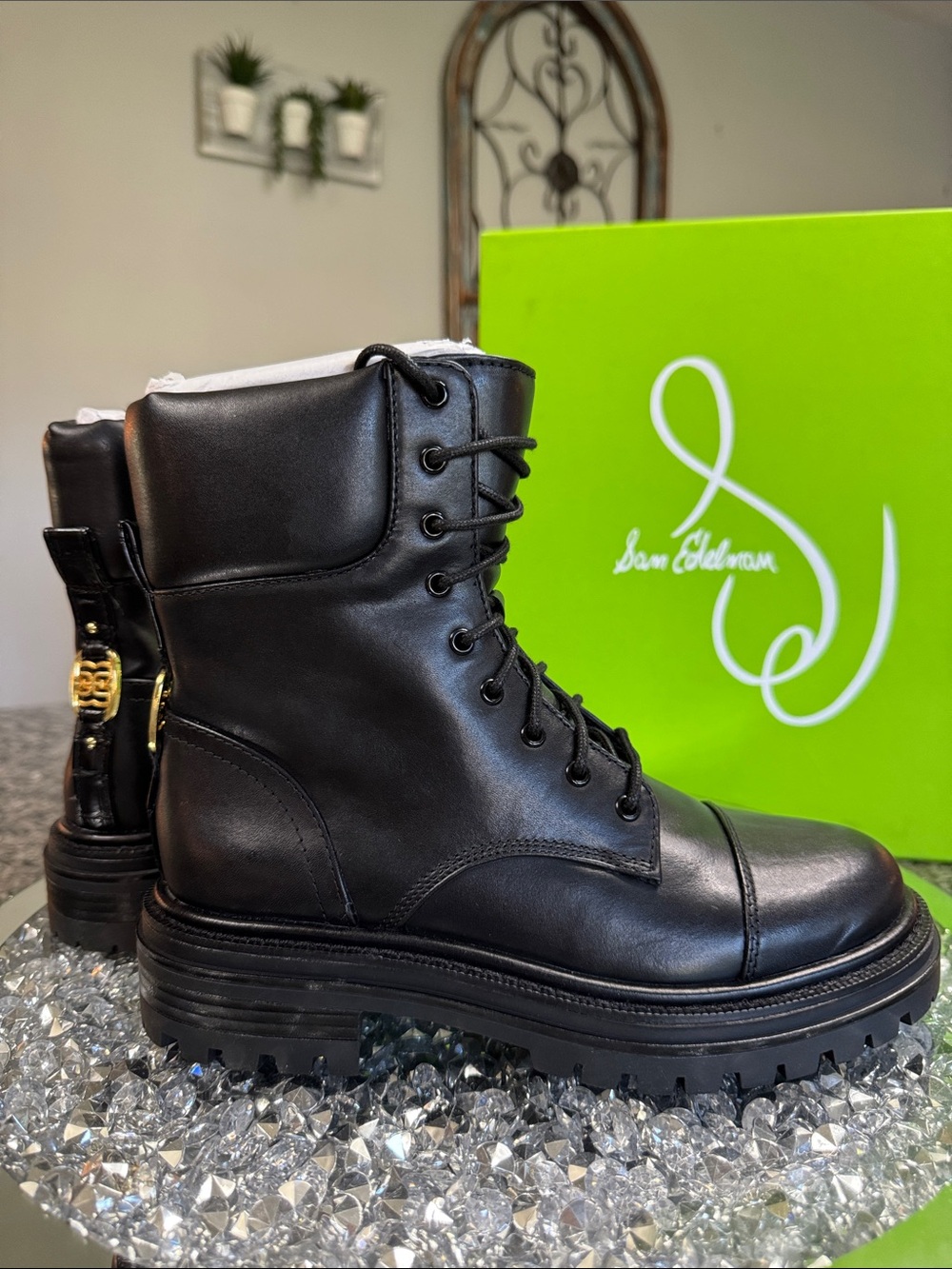 Sam Edelman Aleia Black Leather Lace-Up Platform Combat Boots NEW 5